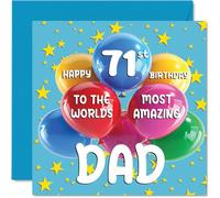 71st Dad Birthday Card - World's Most Amazing Dad - Happy 71st Birthday Card from Son Daughter, 145mm Age 71 Greeting Cards for Father Papa