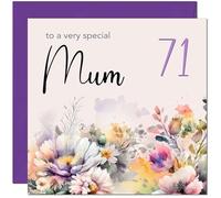 71st Mum Birthday Card - Purple Floral Mother Mom Mums Birthday Card for 71 Year old Seventy One Seventy First