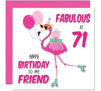 71st Womens Birthday Card for Friend - Fabulous Flamingo - Ladies Pink Cute Friend Birthday Card for 71 Year old Seventy One Seventy First