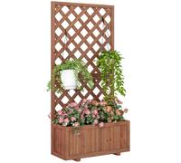 Outsunny Flower Stand Plant Shelf Outdoor Pine w/ Trough Planter, Orange