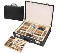 72/84 Piece Stainless Steel Cutlery Set, Dishwasher Safe Flatware Set with Spoons, and Forks, Includes Suitcase Gift Box for Family Kitchen