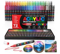 72 Acrylic Brush Markers - Vibrant Colours - Multi Surface Art Marker Set | K Collection • Flexible Tip Pens • Paper, Rock, Glass, Wood, Ceramic & Canvas