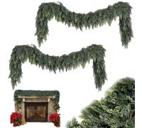 72" Artificial Cedar Garland - 2PCS Faux Cedar Pine Needles Garland, Full Realistic Norfolk Pine Garland for Christmas, Holiday Mantle, Stairs, Fireplace, Home Decor, Greenery for Winter Decorations