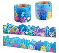 72 Feet Ocean Coral Reef Bulletin Board Border, Blue Under The Sea Scalloped Trim Borders for Back to School Summer Classroom Office Wall Chalkboard Door Decorations, 2 Pack