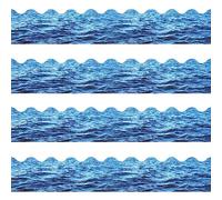 72 Feet Ocean Waves Bulletin Board Borders Under The Sea Scalloped Border Trim Paper Blue Ocean Theme Borders Beach Classroom Decoration for Summer Boho Back to School Theme Party Classroom Decor