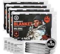 72 HRS MIL-SPEC Emergency Space Blankets - Mylar Survival Thermal Blankets for Camping, Hiking, Emergency Preparedness, Extreme Weather, Shelter (4-Pack)