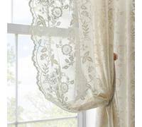 72 Inch Beige Lace Curtains 2 Panels Set for Bedroom Living Room Rustic Leaf Floral Scalloped Edge Farmhouse Vintage Sheer Lace Curtains Rod Pocket Privacy Antique Window Lacy Curtains, 42 x 72 Inch