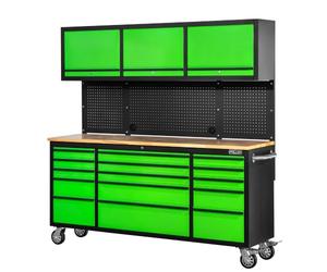 72 Inch Rolling Tool Chest Rollcab with Upper Storage Cabinets Blue Green Red Black (Green/Black)
