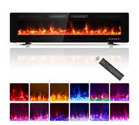 72 inch Ultra Thin Electric Fireplace, Freestanding, Recessed or Wall Mounted, 1500W Energy Efficient Heater with Realistic 3D Crystal Flame Effect, Remote Control & Touch Panel, 750W/1500W, UKCA/CE