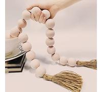 72" Long Large Wood Bead Garland with 1.6" Diameter Chunky Wooden Beads, Farmhouse Rustic Country Boho Wooden Beads Garland for Home Tiered Tray Decor, Wood Decorative Beads with Tassels