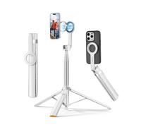 72'' Magnetic Selfie Stick Tripod for iPhone MagSafe - One-Click Open Stable Stand, Strong Magnetic Mount, 360° Rotation, Extendable Aluminum with Rechargeable Remote for Travel & Video Recording