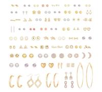 72 Pairs Earrings Set for Women Assorted Multiple Simple Stud Earrings Set Geometric Fake Pearl Round Ball Earring Set, One Size, Zinc, No Gemstone