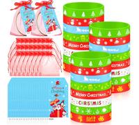 72 Pcs 24 Set Christmas Students Gifts Christmas Silicone Wristbands with Gift Label Tags and Organza Bags Rubber Band Bracelets for Christmas Party Decoration Supplies Xmas Stocking Stuffers