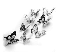 72 Pcs 3D Black and White Crystal Butterfly Wall Stickers with Adhesive Art Decal Satin Paper Butterflies Baby Kids Bedroom Home DIY Decor Removable Sticker.