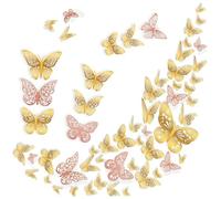 72 Pcs 3D Butterfly Stickers for Walls, Butterfly Wall Sticker for Wall Decoration/Fridge Magnet/Cake, Art Decor Crafts for Bedroom Birthday Wedding Party Decorations (GoldRose)