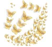 72 Pcs 3D Butterfly Stickers for Walls, Butterfly Wall Sticker for Wall Decoration/Fridge Magnet/Cake, Art Decor Crafts for Bedroom Birthday Wedding Party Decorations (Gold)