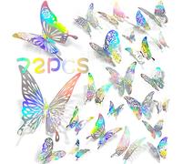 72 PCS 3D Butterfly Wall Stickers, 5 Styles Wall Decals Shiny 3D Butterfly Stickers Metallic Butterflies Stickers for Walls Living Room Bedroom Decors (Silver)