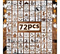 72 PCS 3x3 Inch Halloween Stencils for Painting - Pumpkin, Ghost, Bat, Spider Web Witch Skull Reusable Halloween Painting Templates on Wood, Glass, Fabric, Window Door Decor DIY Decoration