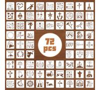 72 PCS 3x3 Inch Religion Christian Stencils for Painting - Religious Jesus Christ Cross Angels God Reusable Painting Templates on Wood, Glass, Fabric, Window Door Decor DIY Decoration