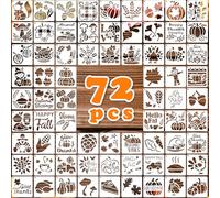 72 PCS 3x3 Inch Thanksgiving Stencils for Painting - Pumpkins, Gourds, Autumn Leaves, Wheat, Turkey Reusable Thanksgiving Painting Templates on Wood, Glass, Fabric, Window Door Decor DIY Decoration