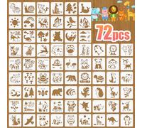 72 Pcs Animal Stencils for Painting, Reusable Wildlife & Creature Animal Painting Templates - Lion, Elephant, Zebra, Panda Craft Kit for Wall Murals, Fabric Art, Wood Signs, Kids Classroom Projects