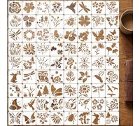 72 Pcs Botanical Stencils Set Reusable Butterfly Flower Painting Craft Stencils Dragonfly Leaf Most Pattern Floral Drawing Templates for Wall Scrapbooking Fabric Home Decor Card Making Valentine's