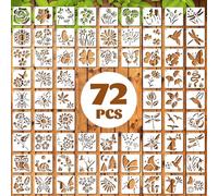 72 Pcs Botanical Stencils Set, Reusable Butterfly & Flower Painting Templates - Leaf, Dragonfly, Wildflower Nature Crafts Kit for Wall Murals, Fabric Art, Wood Signs, Kids Classroom Projects