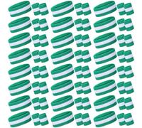 72 Pcs Bulk Striped Sweatband Set Include 24 Pcs Sweat Absorbing Striped Headbands and 48 Pcs Sweatbands Wristbands Cotton Athletic Sweat Bands for Men Women Gym Sports Workout (White, Green)