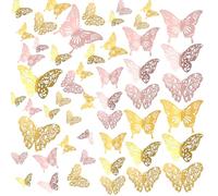 72 Pcs Butterfly Wall Decor Golden Hollow Wall Stickers 3 Styles 3 Sizes 3D Gold Butterfly Wall Stickers Art Decor Crafts for Home Room Decor Birthday Party Decorations (Glod and Rose Gold)
