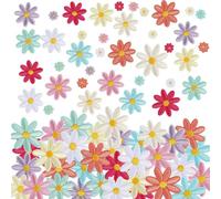 72 Pcs Daisy Flower Iron on Patches, Embroidered Sew on Applique in 9 Colors & 4 Sizes, Decorative Floral Repair Patches for T-Shirts, Jeans, Hats, Bags, DIY Arts & Crafts Projects
