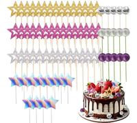 72 PCS Disco Ball Cake Decorations Set, Cake Balls Decoration Mini Disco Balls with Stick Glitter, Suitable for Cupcakes and Desserts 80s Retro Star Cakes Balls for Cakes for Birthday