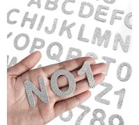 72 Pcs Glitter Iron-on Letters and Numbers Patch, Alphabet Embroidered Patch A-Z, Numbers 0-9 for Jackets, Backpacks, Hats and Shirts- Silver