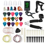72 PCS Guitar Accessories Kit, FOVERN1 Guitar Tools Set Including Guitar Picks, Capo, Tuner, Guitar Strings, 3 in 1String Winder,Bridge Pins, 6 String Bone Bridge Saddle and Nut, Finger Picks