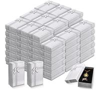 72 Pcs Jewelry Gift Box Set Small Silver Gift Boxes Cardboard Paper Jewelry Boxes Packaging Empty Gift Boxes with Lids Ribbon Bowknot for Rings Earrings Bracelet Necklace Boxes, 2 x 3.1 x 1.1 Inch