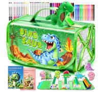 72 PCS Kids Colouring Pen Set with Pencil Case and Coloring Book, Dinosaur | Washable Art and Crafts Drawing Set with Scented Glitter Pens,Markers, Crayon, Stationery Birthday Presents for Age 4-12 Kids