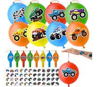 72 Pcs Monster Truck Party Favors with Tattoos & Punch Balloons