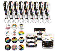 72 Pcs Pride Accessories Bulk Set Lgbtq Party Gifts,Includes 24 Silicone Bracelet 24 Rubber Keychains 24 1.7inch Pins,Rainbow Gay Stuff Merch Accessories,Pride Month Parades Decorations Party Favors