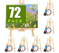 72 PCS Professional Painting Set with Easels, 6 PCS Wood Easels,6 Packs of 60 Brushes with Nylon Brush Head and 6 pcs Palettes, Painting Supplies kit for Kids & Adults to Painting Party.