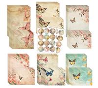 72 pcs Retro Butterfly Stationery Set,24 Letter Writing Papers with 24 Matching Envelopes and 24 Sealing Stickers,Vintage Style for Invitations,Love Letters,Creative Party (Retro Butterfly)