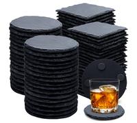 72 PCS Slate Drink Coasters, Cymuber 4 Inch Black Coasters Stone Cup Coaster Bulk Set, Laser Engraving Blanks Handmade Coasters for Halloween, Christmas, Home Decor Drink Bar Kitchen Gifts
