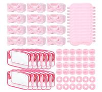 72 Pcs Sleepover Party Supplies for Girls, Spa Pamper Party Kit with with 12 Pink Headband, 12 Plush Eye Mask, 12 Cosmetic Bags, 24 Wristbands, 12 Hair Scrunchies for Christmas Slumber Party Gift