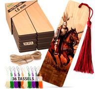 72 PCs Thin 1,5 mm Wood Blank Bookmarks with Tassels for Crafts Set - 36 Rectangle Wooden Bookmarks with Rope and 36 Random Color Tassels - Hanging Tags for Handmade as Birthday Gift
