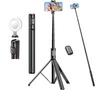 72" Phone Tripod & Selfie Stick, Extendable Cell Phone Tripods Stand with Wireless Remote and Cold Shoe Mount, Travel Selfie Stick Tripod for iPhone Android Smartphones Video Recording Tiktok