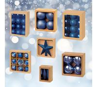 72 Piece Midnight Blue Christmas Tree Decor Baubles Set Tree Topper