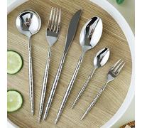72-Piece Stainless Steel Flatware Set for 12, Hammered Silver Cutlery with Steak Knives, Forks, Spoons & Dessert Utensils - Durable Household Dining Essential