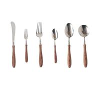 72-Piece Stainless Steel Flatware Set with Wooden Handles - Service for 12, Includes Steak Knives, Forks & Spoons, Durable Silver Cutlery for Home & Parties