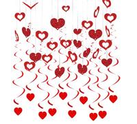 72 Pieces 2 Styles Heart Spiral Hanging Ornaments with Glitter, Valentines Decorations, Heart Decorations for Room, Anniversary Decoration, Romantic Party Supplies