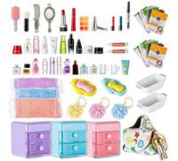 72 Pieces Dollhouse Mini Jewelry Storage Case Hand Bag Towels Cosmetics Bathroom Accessories Toothbrush Shampoo Perfume Hair Dryer Comb