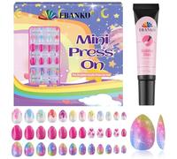 72 Pieces Press on Nails Girls, EBANKU 3 Pack Children False Nail Full Cover Short Acrylic Nails for Girls Kids Nail Art Decoration With Nail Glue