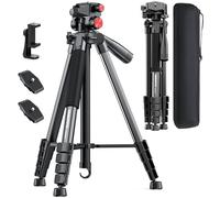 72" Professional Aluminium Camera Tripod for Camera/DSLR/Phone/Camcorder/GoPro, with Phone Holder and Carry Bag (Light Black)